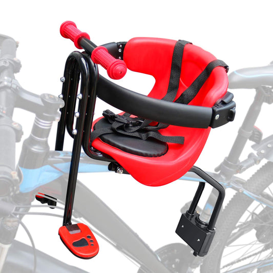 INNOLIFE Baby Bicycle Seat - Front Mounted Child Bike Seat with Handrail Kids Bike Seat for Adult Bike - Red