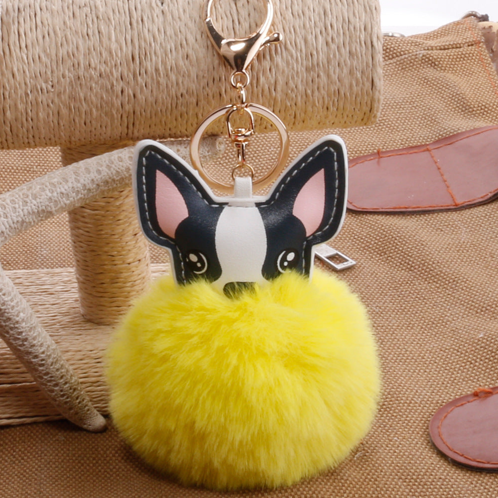 PU Dog Pom Pom Keychain for Bags and Car Decor