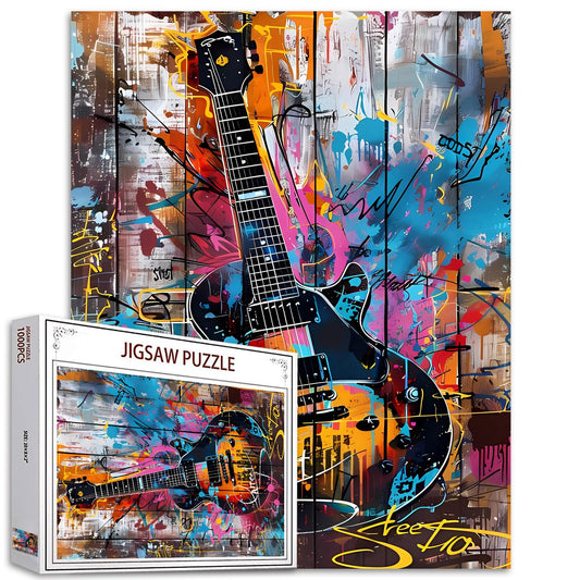 Guitar Jigsaw Puzzle 1000 Pieces Puzzles for Adults Musical Rock Electric Guitar Jigsaw Puzzles for Challenging Family Activity Games DIY Puzzle for Home Wall Decor Gifts-20 x 27 Inches