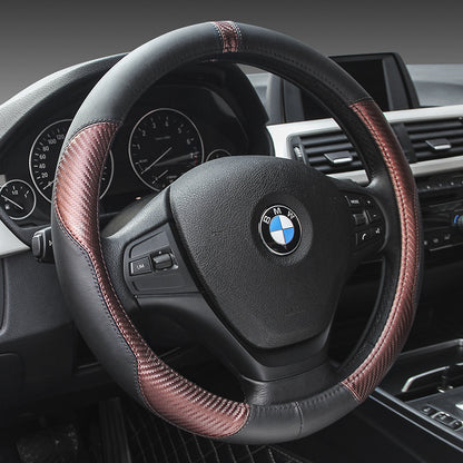 Genuine Leather Steering Wheel Cover - Carbon Fiber Design 38cm
