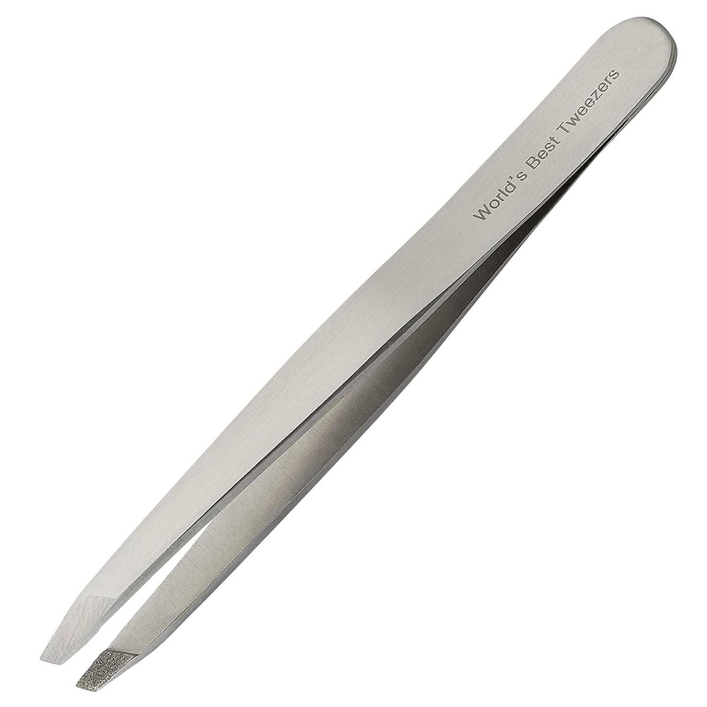Worlds Best Tweezers Diamond Tip Tweezer - Diamond Coated Slant Tip Precision Eyebrow Tweezer Facial & Ingrown Hair Remover - Perfectly Aligned - Grabs Hair From The Root - Stainless Steel
