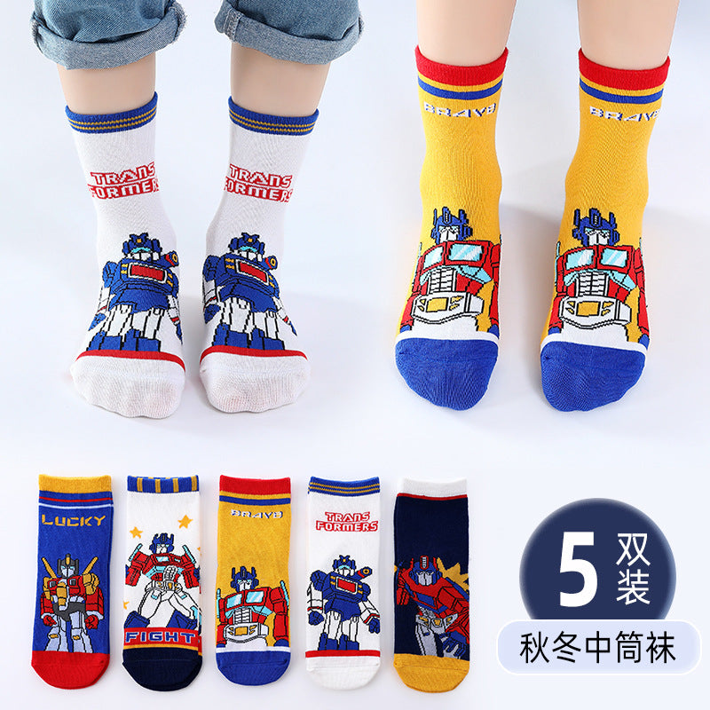 Boys boy Cotton Cartoon Socks - Transformers & Ultraman