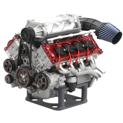 Functional mini V8 engine kit for adults with supercharger and detailed components, ideal for model car enthusiasts.