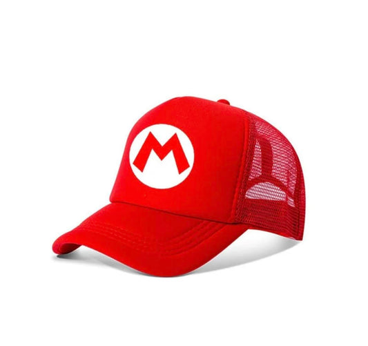 Mesh Baseball Cap Snapback Kids Boys Girls Super Luigi Bros Mario Princess Peach Cartoon (M is for Mario)