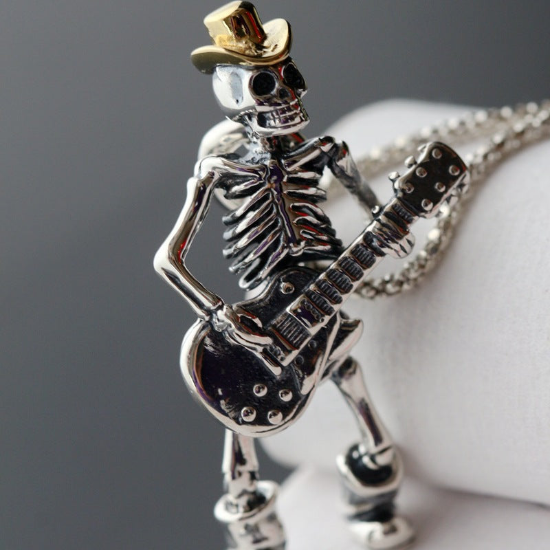 Men's Fashion Guitar Skull Pendant Necklace for Trendsetters