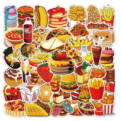 Food Stickers 50 Pieces Food Dessert Waterproof Vinyl Stickers Vinyl Sticker Decal Decor Waterproof