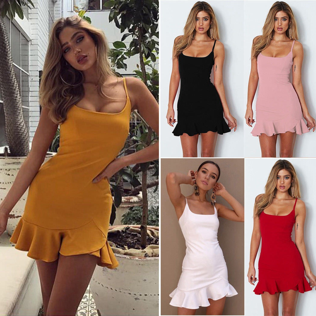 Multi color Sexy Spaghetti Strap Pleated Backless Dress woman women date couple party night clubbing