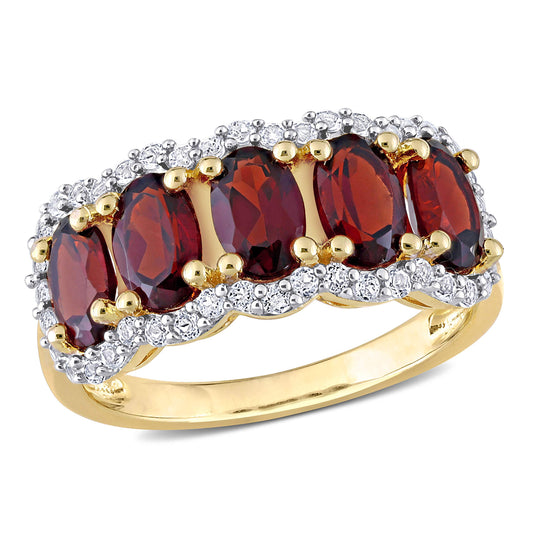 Womens 5 Gemstone Ring - Sterling Silver Ring for Women - Anillo de Mujer - Opal Citrine Quartz Amethyst Topaz Garnet - Rhodium Rose Gold Yellow Gold Plated 925 Sterling Silver - Unique Gemstone Ring (5 stone oval - Garnet - size 6)
