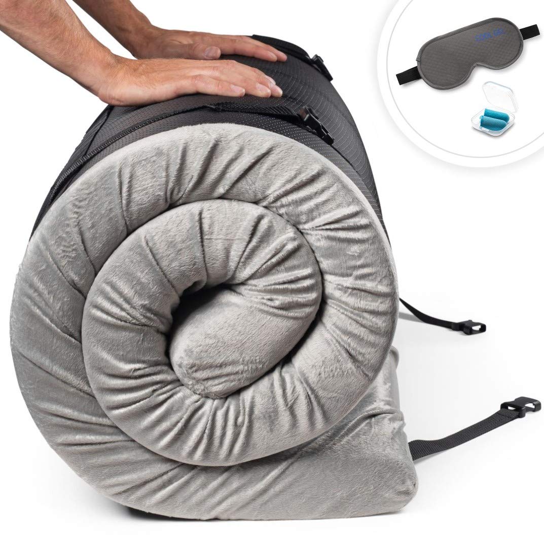 CertiPUR-US Memory Foam Camping Mattress Pad | Portable Roll Up Sleep Mat for Floor Tent Car | Single Twin Kids Guest Bed Outdoor Cot Foldable Lightweight w/Removable Waterproof Cover Travel Bag