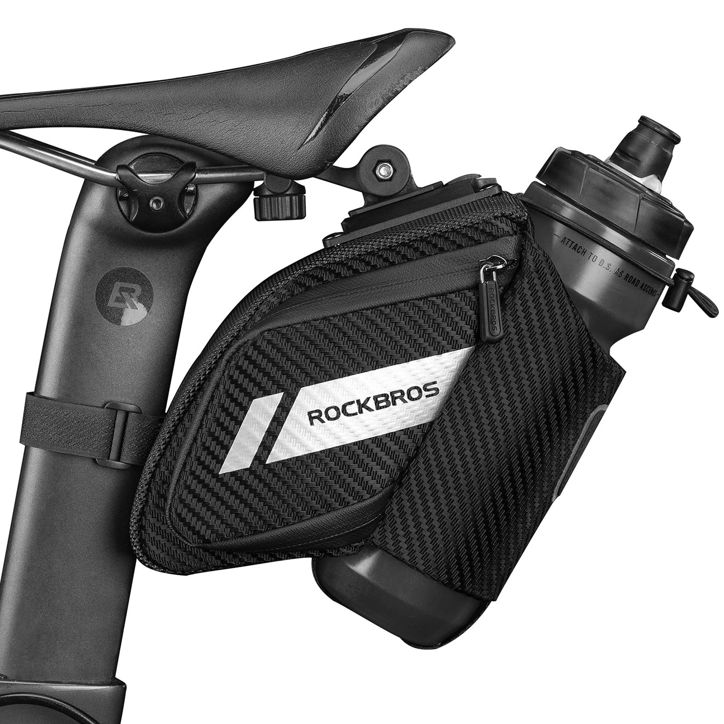 ROCKBROS Bike Saddle Bag Bike Seat Bag with Water Bottle Holder Bicycle Bag Under Seat Waterproof for Road Bike