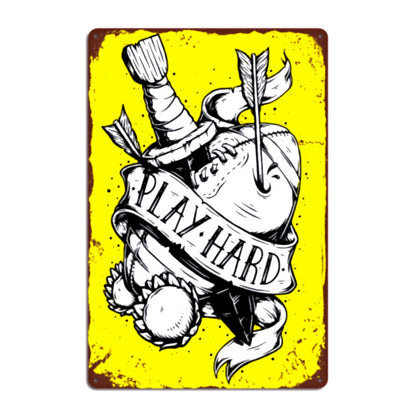 Anchor retro cafe wall art featuring a playful design with the text 'PLAY HARD' on a vibrant yellow background.