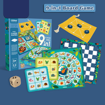 9-in-1 Board Game featuring multiple classic games ideal for children age 3 and up.