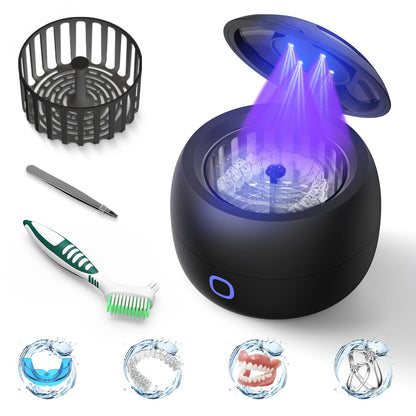Upgraded Ultrasonic Retainer Cleaner 45kHz Retainer Cleaner Machine for Denture Cleaner Retainer Cleaner Mouth Guard Cleaner Night Guard Cleaner Denture Cleaner with 200ML Dental Cleaning Pod