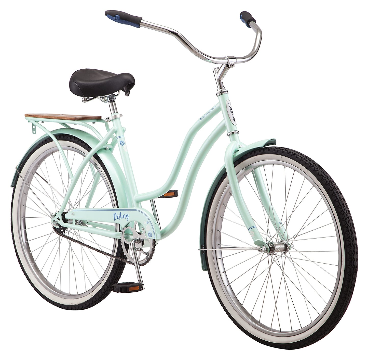 Schwinn Destiny Beach Cruiser Bike for Men Women Ages 12 Up or Rider Height 54"-62" 26-Inch Wheels Single Speed Rear Cargo Rack Sea Foam