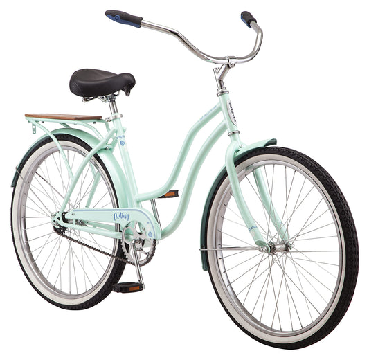 Schwinn Destiny Beach Cruiser Bike for Men Women Ages 12 Up or Rider Height 54"-62" 26-Inch Wheels Single Speed Rear Cargo Rack Sea Foam
