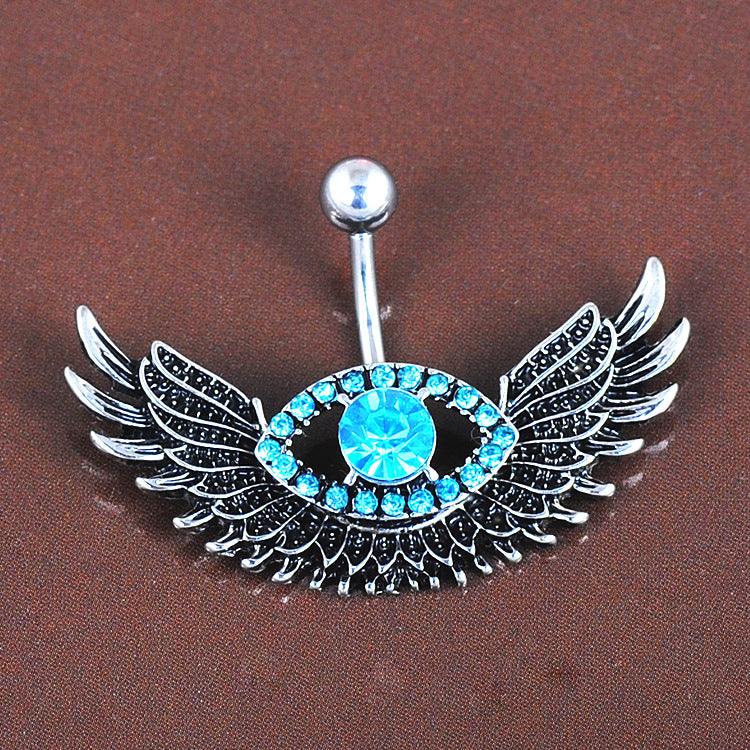 Evil Eye Belly Button Ring with Wing Design
