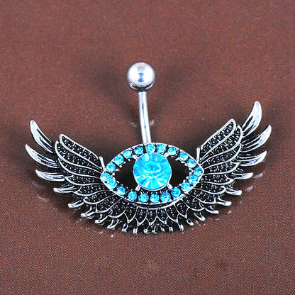 Evil Eye Belly Button Ring with Wing Design