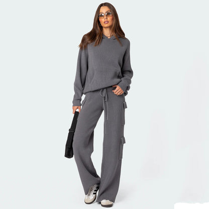 Luxe Knit Hoodie Cargo Set Women Woman (One Piece)