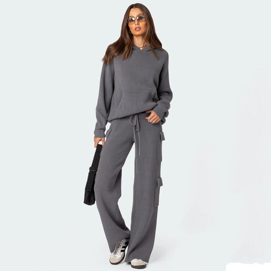 Luxe Knit Hoodie Cargo Set Women Woman (One Piece)