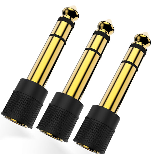 BERLAT 1/4 inch to 1/8 inch Stereo Audio Adapter 6.35mm Male to 3.5mm Female for Aux Cable Guitar Amp Headphones 3 Pack