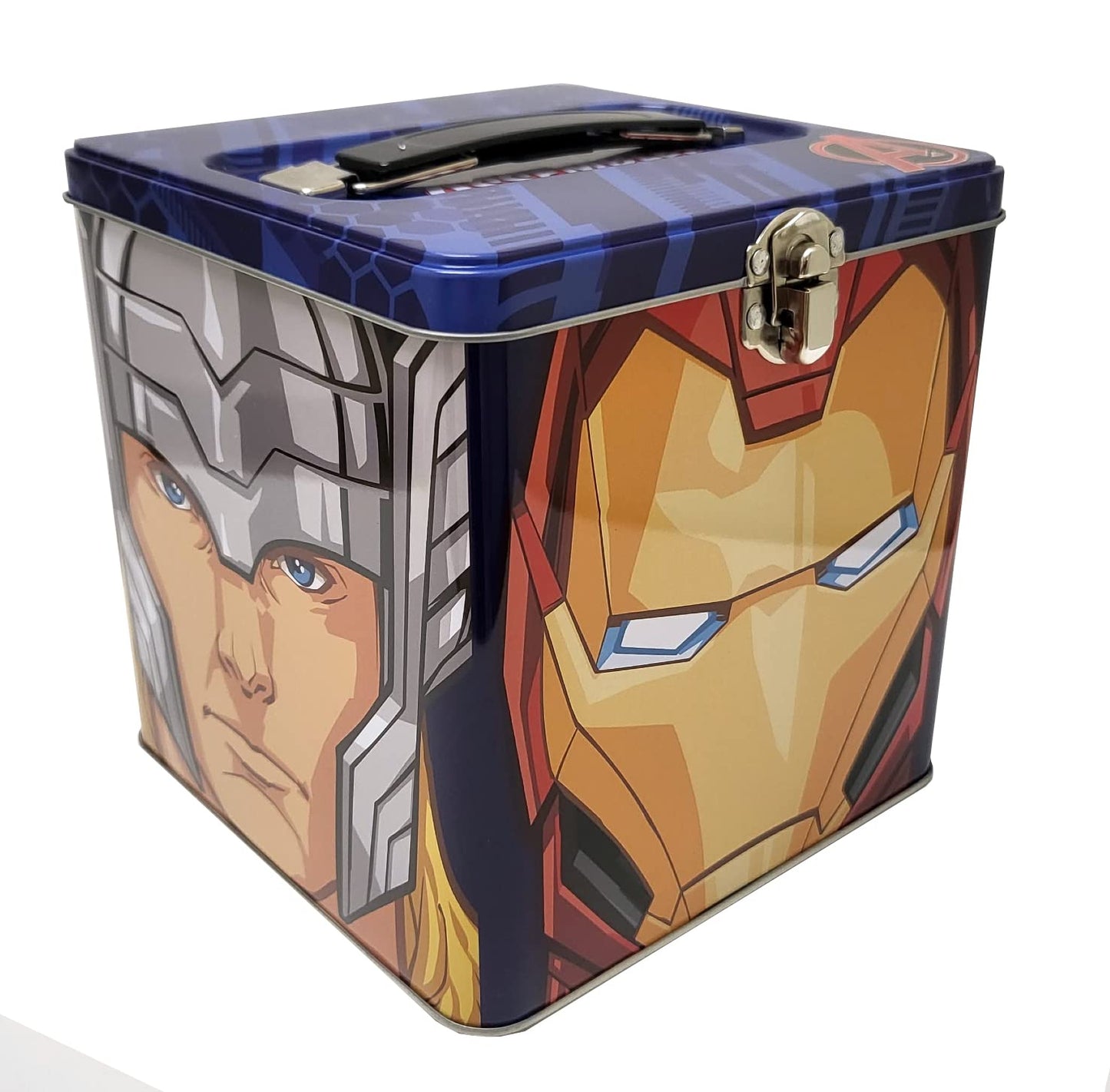 The Tin Box Marvel Avengers Stack Store and Carry Tin. Stackable Tin Box with Handle Blue