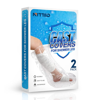 NITTIID Waterproof Cast Covers for Shower Leg protection Water Seal - Adult & Kids - Reusable 2-Pack Leg Cast Covers for Shower Adult