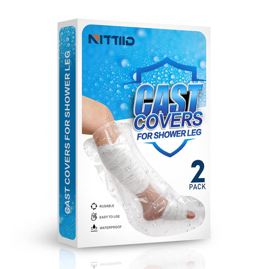 NITTIID Waterproof Cast Covers for Shower Leg protection Water Seal - Adult & Kids - Reusable 2-Pack Leg Cast Covers for Shower Adult