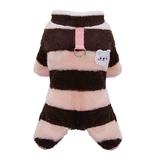 Izefia Dog Sweater Dog Clothes Fleece Dog Woolen Sweater Winter Warm Sweat Shirt 4 Legs Jumpsuit Pajamas Rainbow Stripe Sweater for Small Dog Medium Dog Cat Brown L