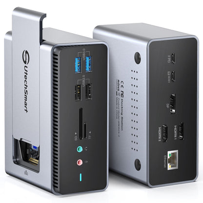 UtechSmart Docking Station with SSD Enclosure15 in 1 Triple Monitors USB C Docking Station Hard DriveCompatible with macOS&Windows (2*HDMIDP PD3.0SD/TFRJ45Audio&MicroUSB Ports)
