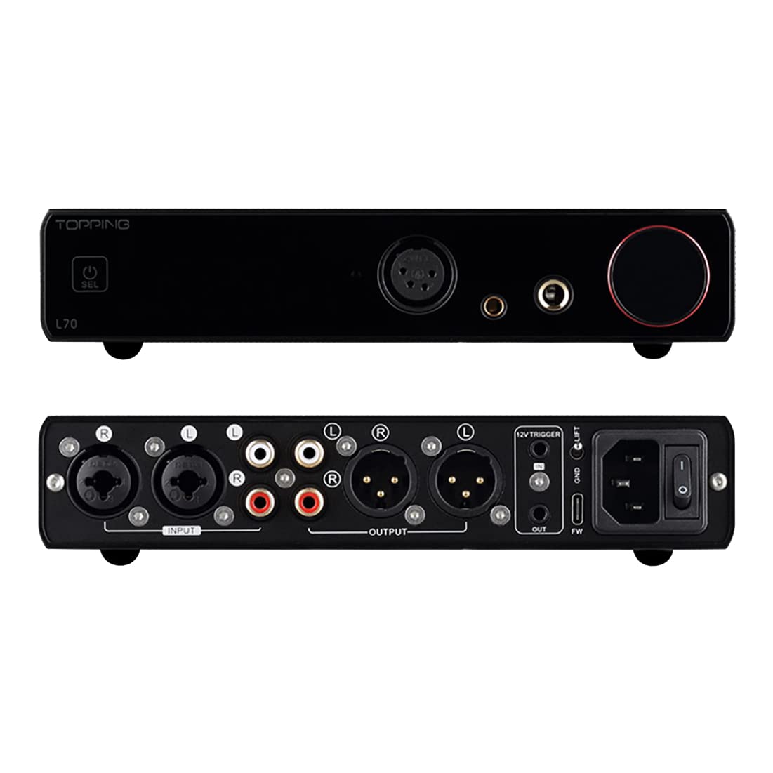 TOPPING L70 Full Balanced NFCA Headphone Amplifier 7500mWx2 HiFi Headphone Amp 4-Pin XLR/4.4mm balanced/6.35mm SE Earphone Jack/Line Output XLR/TRS/RCA Input Home Audio Preamplifier (Black)