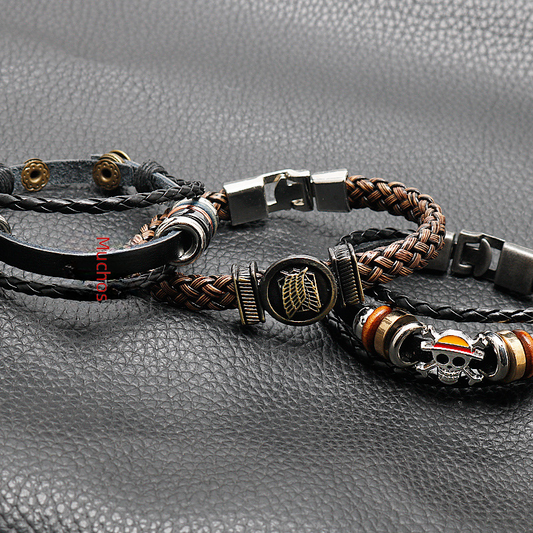 Anime Merch Accessories: Naruto, One Piece & Attack on Titan Leather Bracelet
