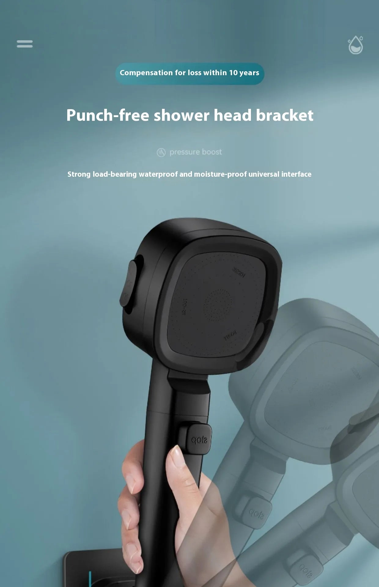 Three-Speed Filtered Supercharged Square Handheld Shower Head