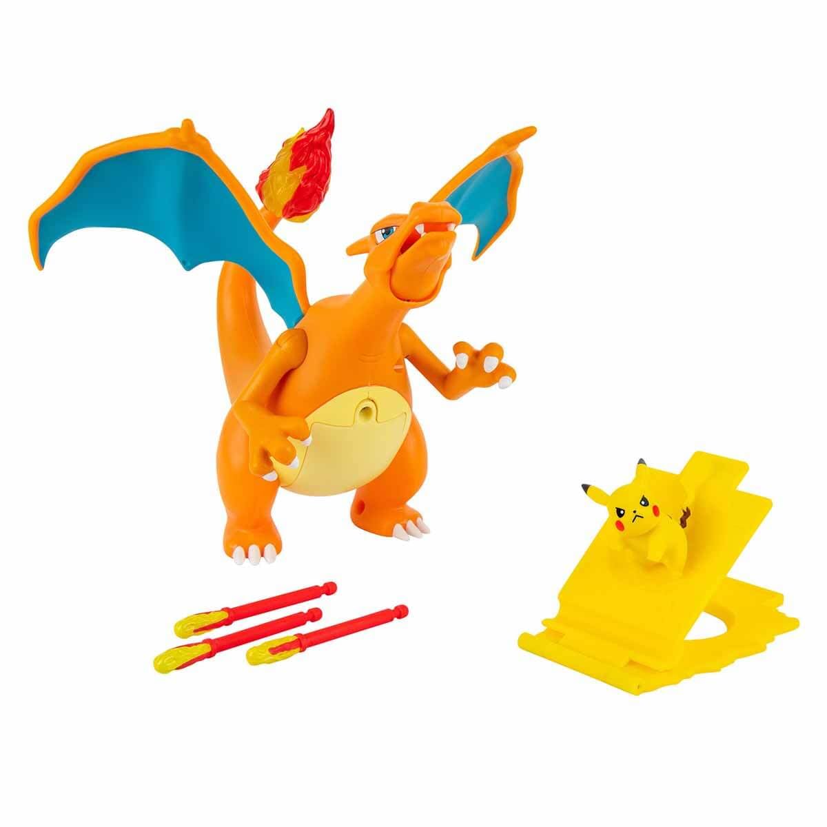 Pokemon Charizard Deluxe Feature Figure - Includes 7-inch Interactive Charizard Figure Plus 2-inch Pikachu Figure with Figure Launcher - Authentic Details