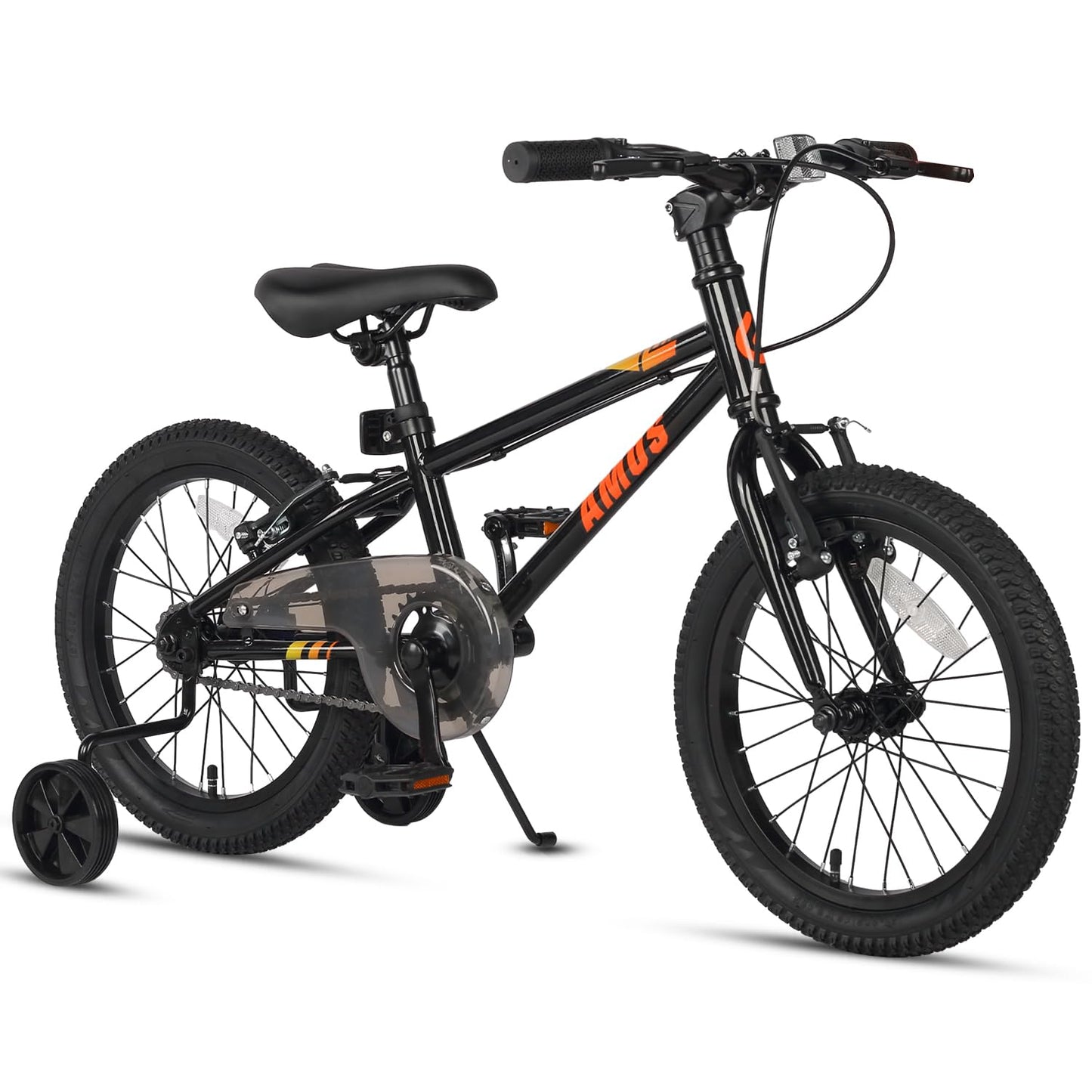 Glerc Amos 16 Inch Kids Road Bike for 4 5 6 7 8 Years Old Boys Girls City Road Bicycle for Youth with Training Wheels & Kickstand & Dual Handbrakes for Gift Black