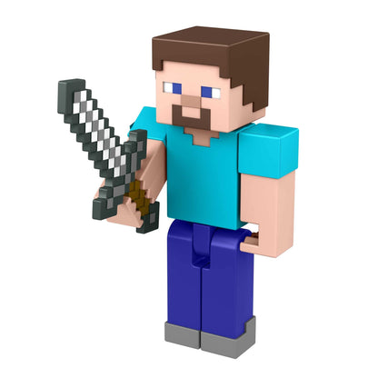 Minecraft Steve Action Figure 3.25 in with 1 Build-a-Portal Piece & 1 Accessory Building Toy Inspired by Video Game Collectible Gift for Fans & Kids Ages 6 Years & Older