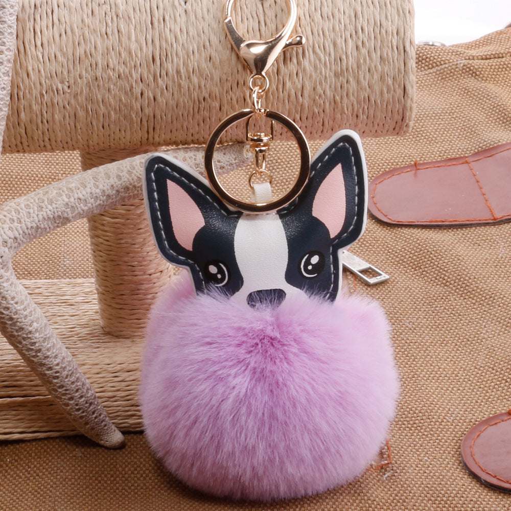 PU Dog Pom Pom Keychain for Bags and Car Decor