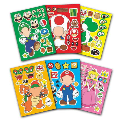 24 Sheets Mario Make-a-Face Stickers - Fun Craft Project with 6 Designs Characters - Perfect Gifts for Birthday Party Favors and Supplies