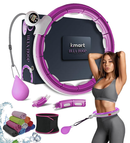 Smart Weighted Hula Ring Hoops Hula Circle Detachable Fitness Ring with 360 Degree Auto-Spinning Ball Massage Gymnastics Adult Fitness for Weight Loss (Purple)
