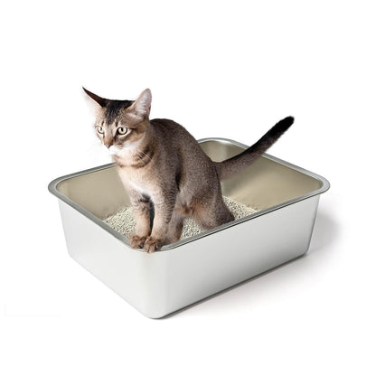WePet Stainless Steel Cat Litter Box High Sides Kitten Toilet Top Open Pet Tray Non-Stick Odorless Rust-Resistant Easy-Clean Pan Silver Box (24x16x6 Inch)