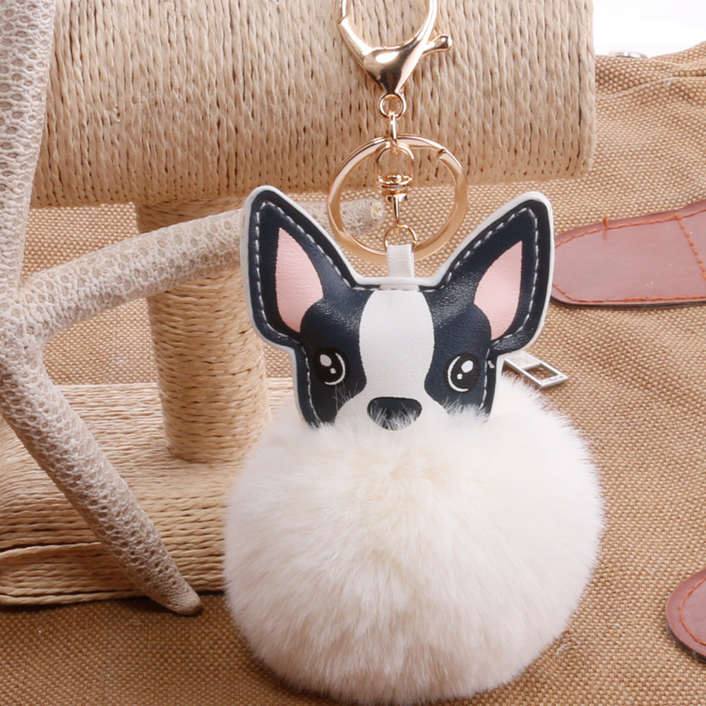 PU Dog Pom Pom Keychain for Bags and Car Decor
