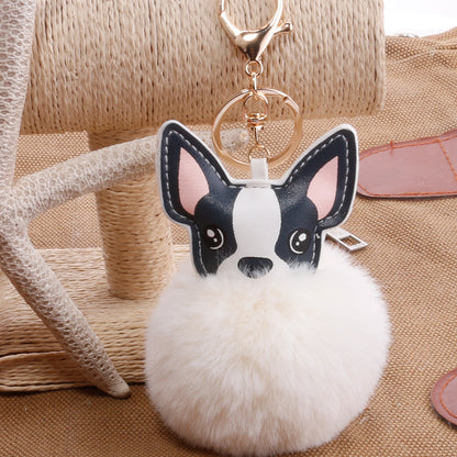 PU Dog Pom Pom Keychain for Bags and Car Decor