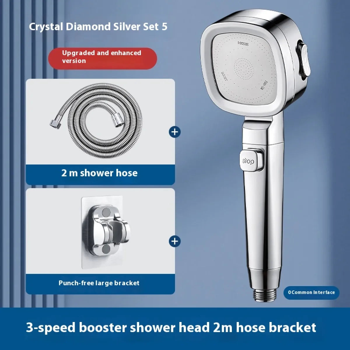 Three-Speed Filtered Supercharged Square Handheld Shower Head