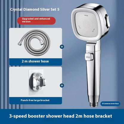Three-Speed Filtered Supercharged Square Handheld Shower Head