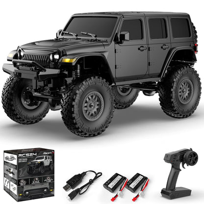 1/24 RC Crawler 4WD Off Road All Terrain RC Monster Truck Rock Climbing with led Light Waterproof Hobby Grade Toys with 4 Batteries for Adults (Black)
