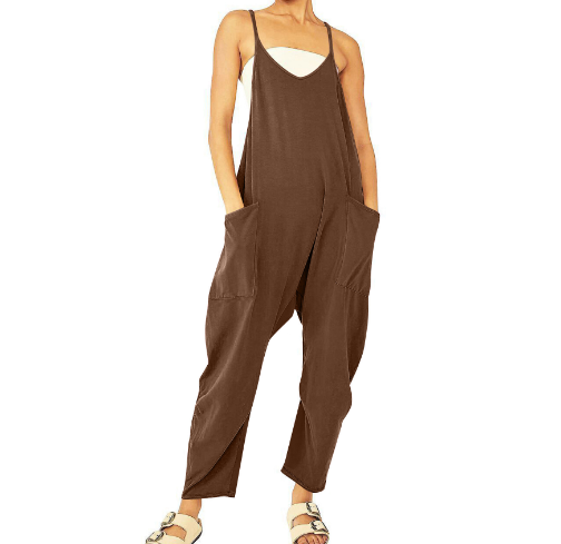 One-piece Women Woman Pocket Spaghetti Straps Knitted One-Piece Trousers