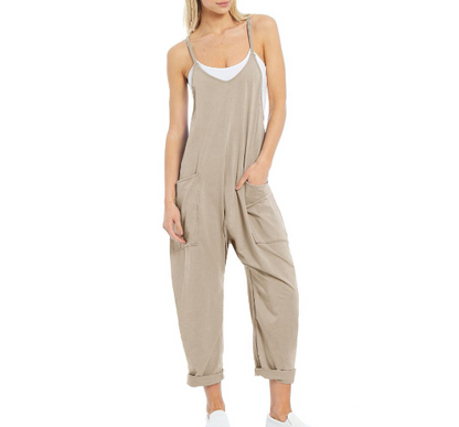 One-piece Women Woman Pocket Spaghetti Straps Knitted One-Piece Trousers