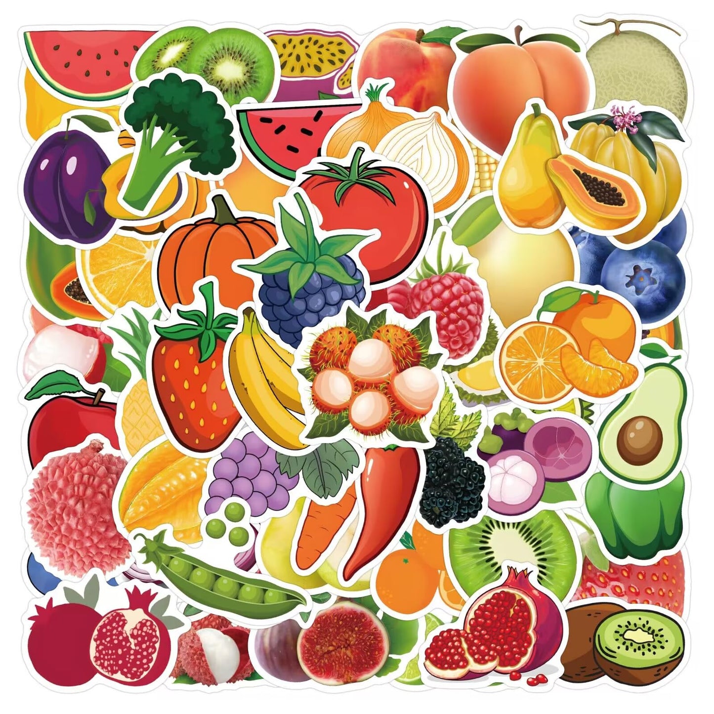 120 Pieces Food Stickers Fruits Vegetables Stickers Vinyl Sticker Decal Decor Waterproof