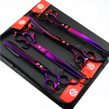 8.0 inch Professional Pet Grooming Scissors Dog Straight Shear Thinning Blending Scissor & 2 PCS Curved Shear with Bag (Purple)