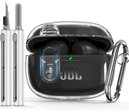【with Safety Lock】 for JBL Vibe Beam Case Cover JBL Vibe 200TWS with Cleaner Kit TPU Transparent Hard Case Men Women with Keychain Compatible for JBL Vibe 200TWS & JBL Vibe Beam - Clear White