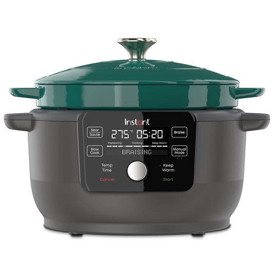 Instant Electric Round Dutch Oven 6-Quart 1500W From the Makers of Instant Pot 5-in-1: Braise Slow Cook Sear/Sauté Cooking Pan Food Warmer Enameled Cast Iron Included Recipe Book Green